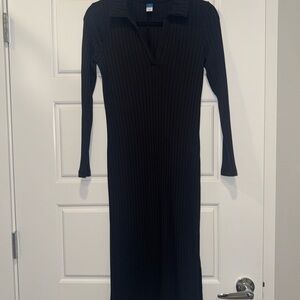 Old Navy Black Long Sleeve Ribbed Dress
